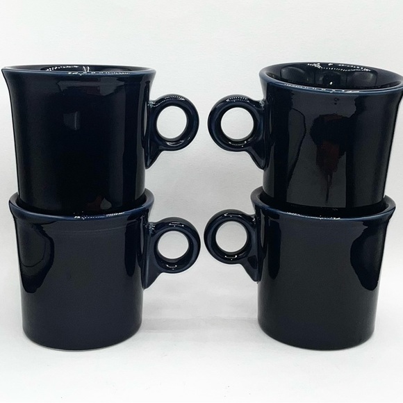 4 Fiestaware Cobalt BLUE Ring Handle Coffee Cup Mugs Tom & Jerry Fiesta VTG EUC - Picture 2 of 4